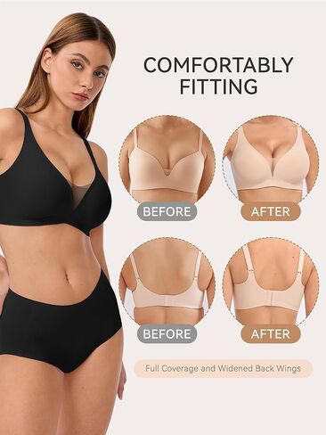 LUCKMEEY Bras for Women No Underwire Deep V Wireless Bra Push Up Seamless Bras Full Coverage Bralettes Everyday Bra in Kuwait