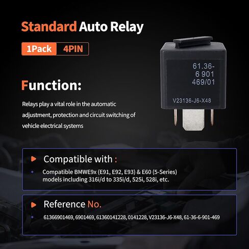 HiSport 12VDC 4 Pin Automotive Power Relay Multi Use V23136-J6-X48 61366901469 for E90 E91 E92 E93 CAS Module Compatible with BMW Cooper in Saudi Arabia