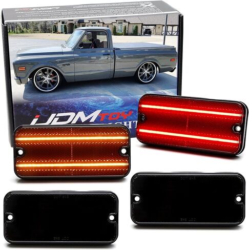 iJDMTOY Black-Out Smoked Lens Amber/Red Double-Row Full LED Front/Rear Side Marker Light Kit Compatible With 1968-1972 C10 C20 K10 C15/C1500 C25/C2500 K15/K1500 Jimmy, etc in Saudi Arabia