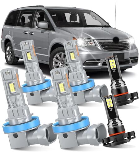 مجموعة مصابيح LED الأمامية متوافقة مع Chrysler Town & Country 2010-2016، سطوع 400% 6500K مروحة مدمجة 22000LM، التوصيل والتشغيل (شعاع عالي ومنخفض وإضاءة ضباب، بدون مروحة) in Kuwait