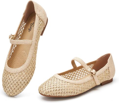 Trary Mary Jane Shoes Women Woven Flats for Women Mesh Rouned Toe Dressy Ballet Flat with Braided Adjustable Buckle Strap Spring Summer Comfortable Slip On Casual Cute Shoes in Saudi Arabia