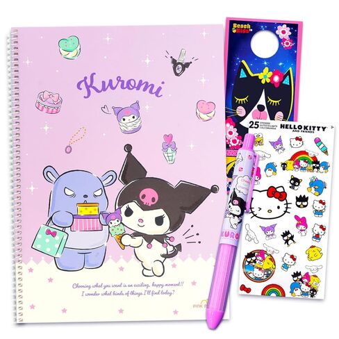 Kuromi Notebook with Pencil Set - Bundle of Sanrio Refillable Pencil, Notebook, Hello Kitty Stickers, and More | Kuromi Stationery for Girls, Boys in Saudi Arabia