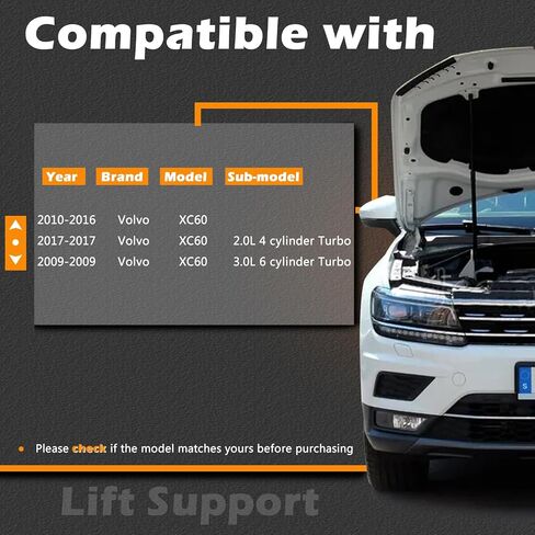 11.2 in 2Pcs Hood Lift Support Struts Gas Spring Shocks Rod Compatible with Volvo XC60 2010-2017 Replaces # 30784935 in Saudi Arabia