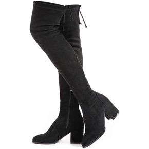 Mtzyoa Women Over The Knee Boots Thigh High Suede Lace Up Block Heel Stretch OTK Pointed Toe