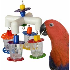 Super Bird Creations SB634, 4 Way Forager Bird Toy for Ringnecks, Medium Conures, Quakers, Caiques, Pionus, Senegals, African Greys - Foraging Clear Acrylic Cups - Medium/Large Bird Size, 12"x7"x7"