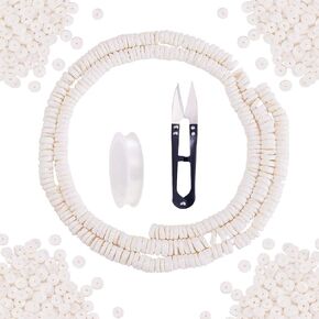 SUNNYCLUE 6mm Heishi Beads Jewelry Making Kit Flat Round Strand Puka Shells Bead Natural Sea shell Beads Disc Spacers for Earring Bracelets Necklaces Chokers with Elastic Crystal Thread Scissors White