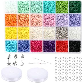 Size 10/0 Crafts Glass Seed Beads 2.8mm Tiny Pony Beads Assorted Kit with Organizer Box for Jewelry Making (24 Assorted Multicolor Set, Total About 9120pcs)