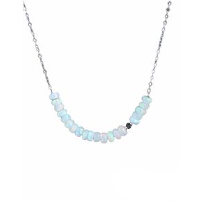 Raw Black Diamond and White Opal Bar Necklace- 925 Sterling Silver- Mother's Day Gift Idea- Graduation- Genuine Diamond and Opal Gemstones