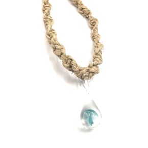Teal Blue Mushroom Necklace Glass Pendant for Women Men Teen Girls Handmade Beach Hemp Jewelry
