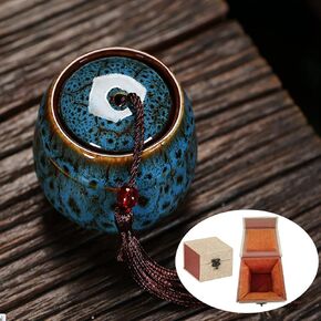Keepsake Urns Ashes Small Boxes, Mini Funeral Cremation Urns - Fits a Small Amount of Cremated Remains - Display Burial at Home or Office Decor (Blue Ocean, Hand Ceramics