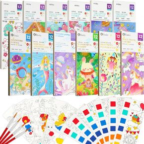 24 Pack Pocket Watercolor Painting Book Set for Travel Pocket Watercolor Kit Coloring Book with Brush for Paint Party Birthday Class Craft Gift