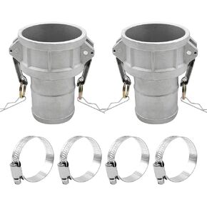 2PCS Type C Aluminum Global Cam and Groove Hose Fitting C-100 1" Type C with 4 PCS Hose Clamps with a Hose Shank (1 inch, Type C)