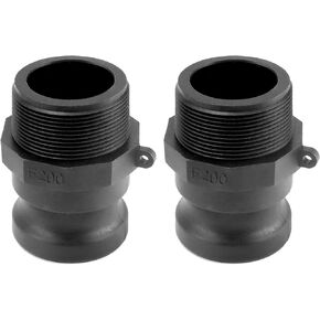 QWORK Polypropylene Camlock Fittings 2 Inch - Poly Standard Type F Camlock Couplings, 2" Male Adapter x 2" Male Thread - Cam Groove Fitting (2 Pack)