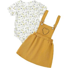 Newborn Baby Girls Clothes Short Sleeves Top Suspender Heart Skirts Outfits Sets for Baby Girls 0M-24M