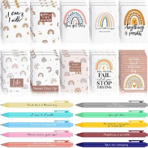 120 Pcs Rainbow Inspirational Gifts Graduation Gift Teachers Day Gift with Mini Notepads Bulk Motivational Pens Black Ink Small Notebook for Employee Student School Office Supplies
