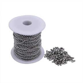 HFS(R) Ball Chain Spool Stainless Steel 304 with 100 Clasps for DIY Projects 100 Feet 3/16" (4.5mm) Diameter