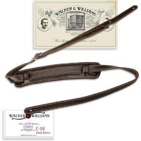 Walker & Williams C-18-BRN Vintage Style Guitar Strap In Premium Dark Brown Leather Extra Long Up To 61" For Acoustic, Electric, And Bass Guitars