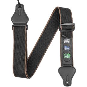 BestSounds Guitar Strap - Strap for Acoustic, Electric and Bass Guitars with Leather Head and Pick Holder Pockets