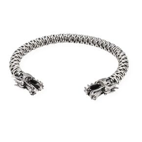 Men's Silver Bangle | Heavy 925 Sterling Silver Dragon Bangle, Silver Cuff Bangle for Men, Adjustable Size - Ideal gift for him