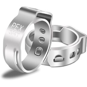 50 Pack PEX Cinch Clamp Rings 3/4 Inch, Stainless Steel Clamp Cinch Single Ear Hose Rings for PEX B And C Pipe Tubing and Plumbing Connection