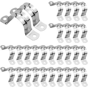 30PCS M25 Rigid Pipe Strap 1Inch Two Hole Strap U Bracket Stainless Steel Tube Strap Tension Clip Clamps Heavy Duty Pipe Clamp U Clamp U-tube Clamp