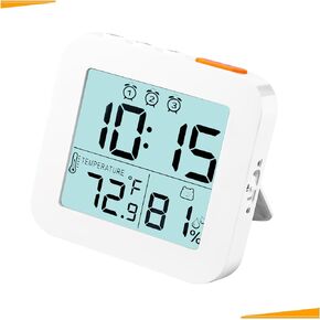 Small Digital Alarm Clock, Battery Operated Travel Clock with 3 Bells, Small and Light Desk Clock with Temperature, Portable Clock with Humidity, Snooze, 12/24H Display for Heavy Sleepers