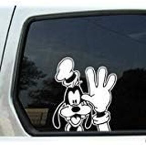 Goofy Waving Peeking Car Truck Vinyl Decal Sticker (White, 6")