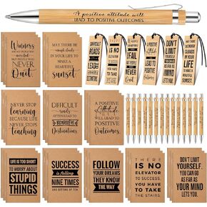 120 Pcs Inspirational Journals Pens Bookmark Gifts Graduation Gift for Students from Teacher Coworker Motivational Kraft Notepads with Bamboo Pens Wooden Bookmark Employee Appreciation Gift