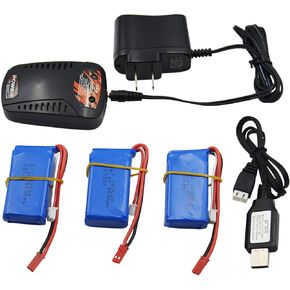 Blomiky 3 Pack 7.4V 850mAh 6.29Wh 25C Lipo Battery with JST Plug and Charger for V912 V333 V262 V353 Quadcopter 7.4V 850mAH 3