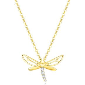 Carleen 14k Solid Gold CZ Simulated Diamond Small Cute Dragonfly Necklace Dainty Delicate Everyday Fine Jewelry Statement Pendant Valentines Day Gifts for Women Girls, 16+2" Gold Chain