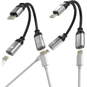 Iphone Lightning Adapter 2in1 Charger Headphone Splitter(2Pack)Audio Charging Dual Jack Adaptador Para AUX Cable Double Dongle Apple MFI Certified for 13 12 11 14 Pro Max Mini Xs Se 7 X Xr 8 Plus Ipad