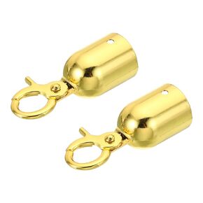 PATIKIL 1.2" Stanchion Rope End Stopper, 2 Pack Cord End Caps Barrier Rope End Cap Snap Hooks for Crowd Control Queue Divider, Golden