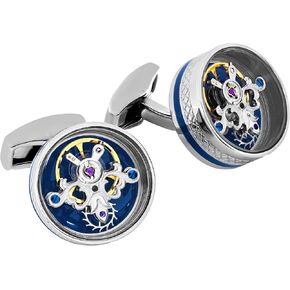Rhodium and Blue Enamel with 7 Jewel Tourbillon Movement Cufflinks in Kuwait