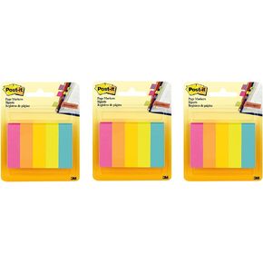 Post-it Page Markers, 1/2 in x 1 3/4 in, Assorted Fluorescent Colors, 50 Sheets/Pad, 5 Pads/Pack (670-5AF) 3 Pack