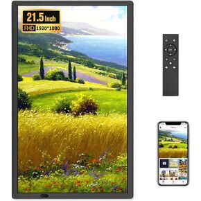 FANGOR إطار صور رقمي كبير مقاس 21.5 بوصة، إطار صور رقمي WiFi 1920 * 1080 FHD IPS مع جهاز تحكم عن بعد، إطار ذكي بتدوير تلقائي سعة 32 جيجابايت مثبت على الحائط، مشاركة الصور/مقاطع الفيديو عبر تطبيق Uhale/USB/SD