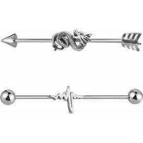 16G 2PCs 3PCs Industrial Piercing Jewelry Surgical Steel, Industrial Bar Piercing, Snake Dragon Heartbeat Industrial Piercing Kit for Women and Men