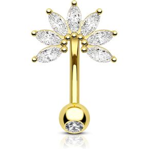 COCHARM Cute Silver Gold Flower Rook Earrings 16g Sparkling Rook Barbells for Women Gold Stainless Steel 8mm Rook Piercing Dainty Rook Jewelry Silver Rook Rings