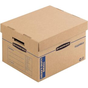 Bankers Box Small Heavy Duty Moving Box 8 Pack, Reinforced Handles, Tape-Free Assembly, Box with Lid, 15-in x 12-in x 10-in (7710201)