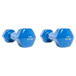 CanDo 10-0554-1 Vinyl-Coated Cast-Iron Dumbbell, Scratch Free, 5 lb. Weight, Blue
