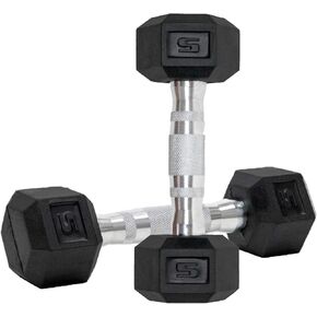 Dumbbells Set of 2 Hex Rubber Encased Dumbbells, Weights Dumbbells Set with Metal Handle for Exercise and Fitness (5 lb, Pair)