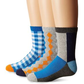 Jefferies Socks Boys' Gingham/Color Block/Argyle Crew Socks 3 Pair Pack