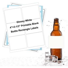 4 x 3-1/3 inch Glossy White Waterproof Wine Bottle Labels, 120 Labels Printable Blank Rectangle Labels,Oil-Resistant Rectangle Vinyl Wine Labels for Inkjet/Laser Printer