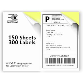 8.5"x5.5" Shipping Labels,300 Half Sheet Shipping Labels for Laser and Inkjet Printers.