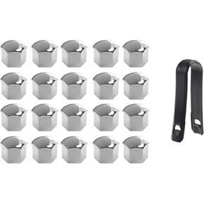 RUIAN 20Pcs Wheel Lug Nut Bolt Cover Caps 19mm Universal Wheel Hub Screw Cover with Removal Tools, Silver Tone