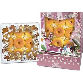 qiqee Christmas Cookie Boxes with Window 24packs 9x9x2.5 Inch Bakery Box Pastry Box for Christmas