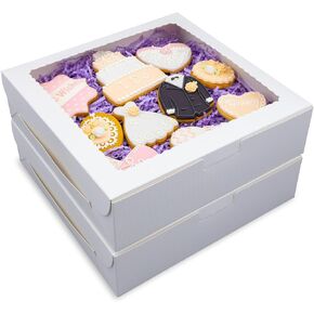 12pcs 9x9x2.5 Inch Pie Boxes White Bakery Boxes Cake Boxes with Window for Pies, Donuts, Cookies, Muffins, Chocolates, Party