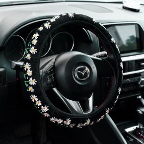 Embroidered Daisies Strawberry Cute Pink Steering Wheel Cover, Auto Anti-Slip Breathable Steering Wheel Protector, Floral Strawberry Car Accessories for Women,Universal Size Fit Most Cars -15 inch
