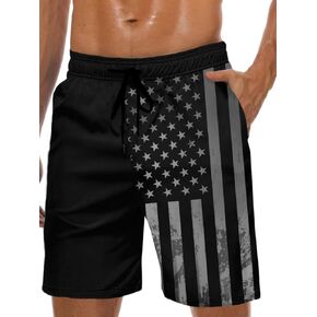 Lzzidou Men's American Flag Swim Trunks USA 4th of July Patriotic Board Shorts Quick Dry Lined Beach Shorts