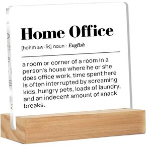 Home Office Desk Sign - Work From Home Sign - Desk Decor for Home Office - Home Office Definition Clear Desk Decorative Sign Home Office Desk Decor (4 x 4 Inches)