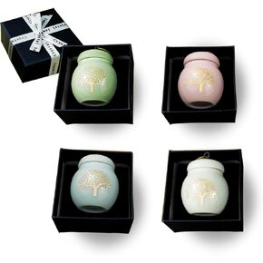 Set of 4 Small Ceramic Keepsake Urns for Ashes, Mini Decorative Tree of Life Urn for Human Pet Ashes with Gift Box